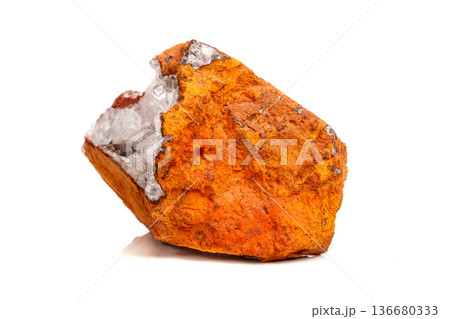 Macro mineral stone crystals Hemimorphite rock on a white background 136680333