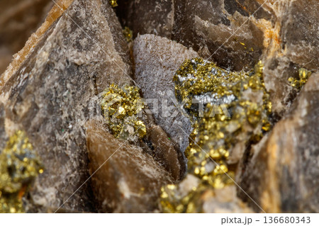 Macro mineral stone Barit Pyrit on a white background Macro mineral stone Barit Pyrit on a white background 136680343