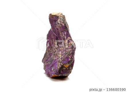 Macro mineral stone purpureus, (purple) purpurite in the breed a white background Macro mineral stone purpureus, (purple) purpurite in the breed a white background 136680390