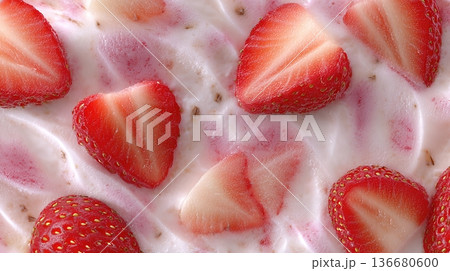 Sliced Strawberry Vanilla Ice Cream Shows a Mix of Colors and Textures Sliced Strawberry Vanilla Ice Cream Shows a Mix of Colors and Textures 136680600