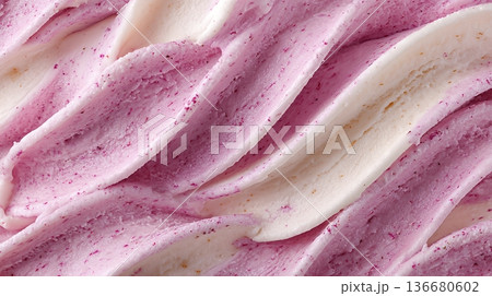 Strawberry Vanilla Ice Cream Slices Arranged in a Detailed Texture Display on a Surface Strawberry Vanilla Ice Cream Slices Arranged in a Detailed Texture Display on a Surface 136680602