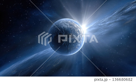 Asteroid Moves Close to Earth in Realistic Outer Space Scenario With Bright Light Asteroid Moves Close to Earth in Realistic Outer Space Scenario With Bright Light 136680682