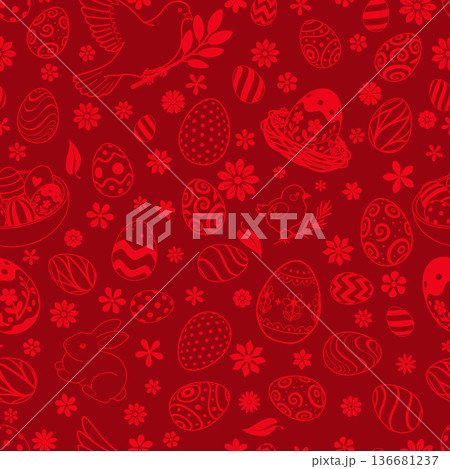 Red Easter seamless pattern. 136681237