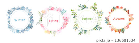 Seasons of the year round frames. a tree at different times of the year. Hand drawn. Not AI, vector illustration. Seasons of the year round frames. a tree at different times of the year. Hand drawn. Not AI, vector illustration. 136681334