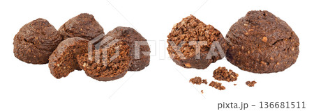 chocolate cookie with kerob, , cashew, sunflower seeds isolated on white background. Healthy food, gluten-free, flour-free 136681511