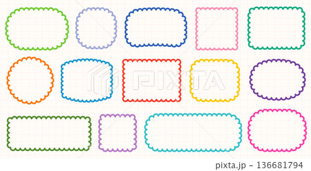Cute vector scalloped borders, Colorful simple frames graphic design elements for greeting cards, posters and banners Cute vector scalloped borders, Colorful simple frames graphic design elements for greeting cards, posters and banners 136681794
