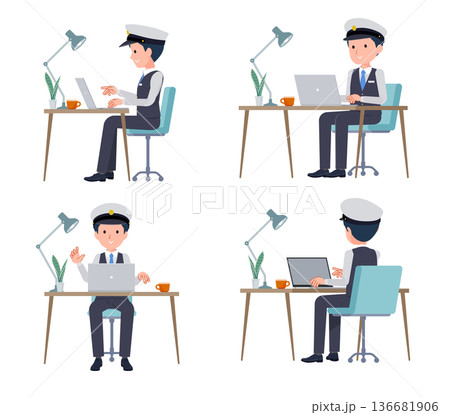 PCでデスクワークをしている運転手男性のセット 136681906