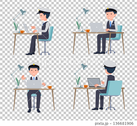 PCでデスクワークをしている運転手男性のセット 136681906