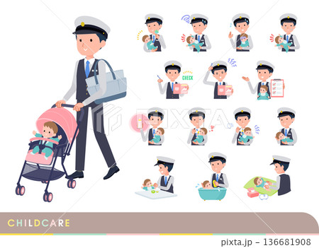 赤ちゃんのお世話をする運転手男性のセット 赤ちゃんのお世話をする運転手男性のセット 136681908