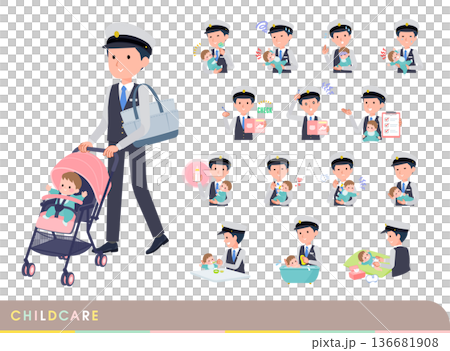 赤ちゃんのお世話をする運転手男性のセット 赤ちゃんのお世話をする運転手男性のセット 136681908