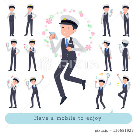 スマホを使って楽しむ運転手男性のセット 136681925