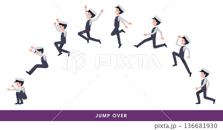 大きく飛び越える運転手男性のセット 136681930