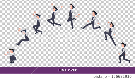 大きく飛び越える運転手男性のセット 136681930