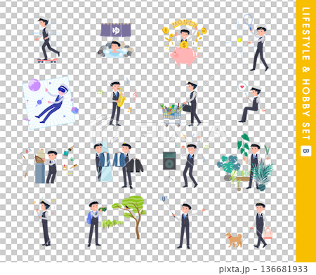 趣味とライフスタイルに関する運転手男性のセット。Bタイプ 136681933