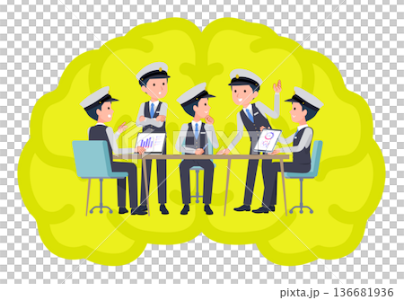 脳内会議をする運転手男性のセット 136681936