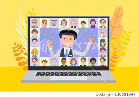 オンラインでプレゼンテーションしている運転手男性のセット オンラインでプレゼンテーションしている運転手男性のセット 136681947