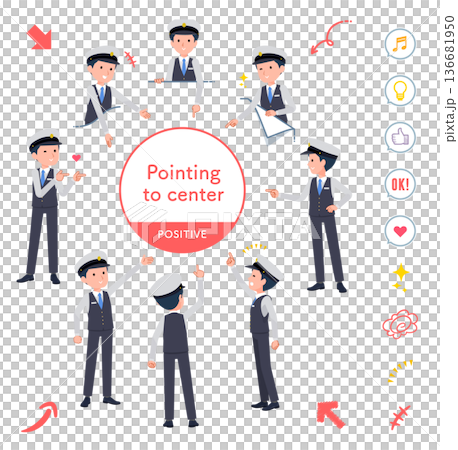 色々な方向を指差す運転手男性のセット 136681950