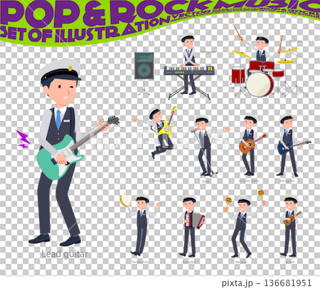ロックンロールやポップミュージックを演奏する運転手男性のセット 136681951