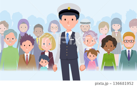 大勢の前に立つ運転手男性のセット 136681952