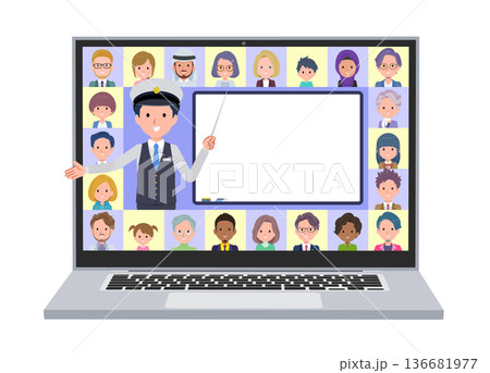 オンラインで授業を教えている運転手男性のセット 136681977