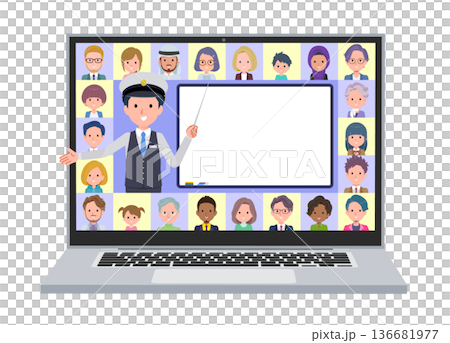 オンラインで授業を教えている運転手男性のセット 136681977