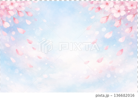櫻花花瓣在藍天下翩翩起舞 136682016