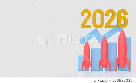 Multiple Rocket Launch Business Growth Concept 2026 3d render. Multiple Rocket Launch Business Growth Concept 2026 3d render. 136682036