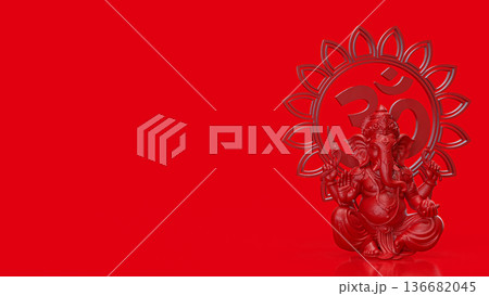 Red Ganesha with Om Symbol Background 3d render Red Ganesha with Om Symbol Background 3d render 136682045
