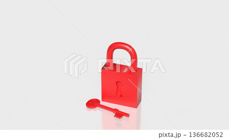Red Padlock and Key Security Protection Concept 3d render. 136682052