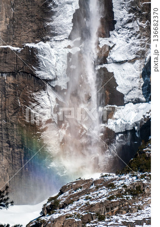 Ice covered Yosemite falls 136682370