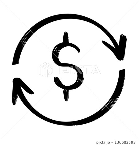 Hand drawn dollar sign with circular arrows icon, money circulation and financial exchange concept. Hand drawn dollar sign with circular arrows icon, money circulation and financial exchange concept. 136682595