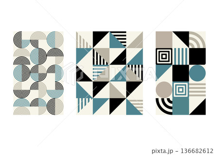 Set of three abstract geometric posters in Scandinavian style with minimalist shapes and lines. Eps 10 Set of three abstract geometric posters in Scandinavian style with minimalist shapes and lines. Eps 10 136682612