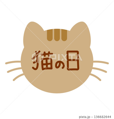 猫の日の文字が入った可愛い茶トラ猫の顔のイラスト素材 136682644
