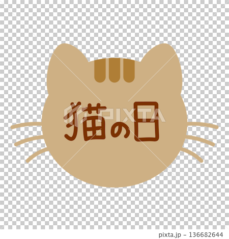 猫の日の文字が入った可愛い茶トラ猫の顔のイラスト素材 136682644