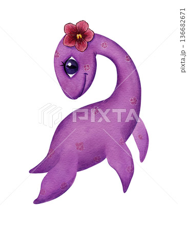 Nessie, the Loch Ness monster, is a cute cartoon character. design element of children's products Nessie, the Loch Ness monster, is a cute cartoon character. design element of children's products 136682671