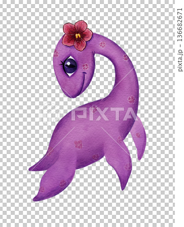 Nessie, the Loch Ness monster, is a cute cartoon character. design element of children's products Nessie, the Loch Ness monster, is a cute cartoon character. design element of children's products 136682671