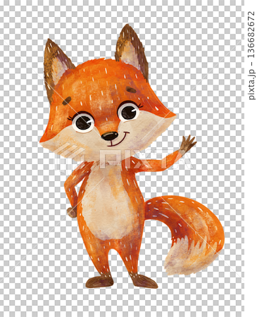 A red fox cub, a character isolated on a white background. The design element of children's products A red fox cub, a character isolated on a white background. The design element of children's products 136682672