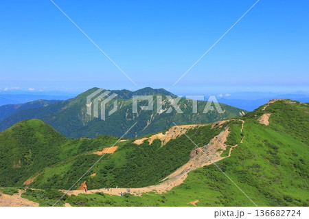 那須岳の登山道から見た茶臼岳山頂 那須岳の登山道から見た茶臼岳山頂 136682724