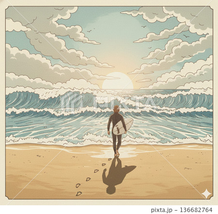 海でサーフィンをする男性 136682764