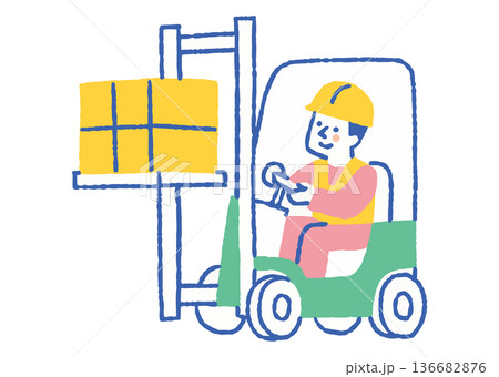 工場内でフォークリフトを操作する作業員_色 136682876