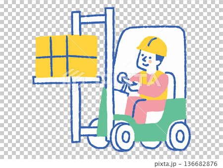 工場内でフォークリフトを操作する作業員_色 136682876