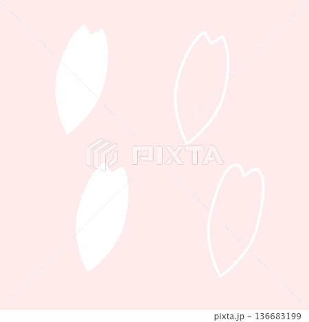 桜の花びらのイラスト　白色　シンプル　ベクター 136683199