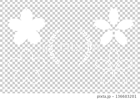 シンプルな桜の花アイコンのセット　白色　ベクター 136683201