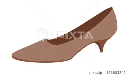Brown kitten heel pump shoe women flat. Closed toe dress shoe for office, presentation, capsule wardrobe. Technical Brown kitten heel pump shoe women flat. Closed toe dress shoe for office, presentation, capsule wardrobe. Technical 136683243