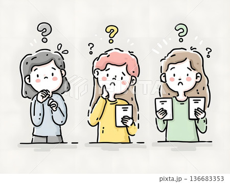 悩む人のかわいいシンプル線画イラスト 136683353