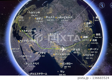 エバー航空 パリ~台北の飛行ルート エバー航空 パリ~台北の飛行ルート 136683524