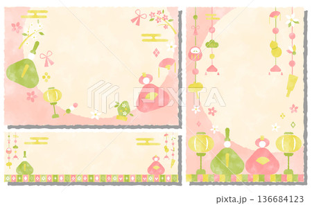 ひな祭り　レイアウトセット　水彩風 136684123