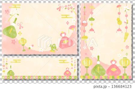 ひな祭り　レイアウトセット　水彩風 136684123