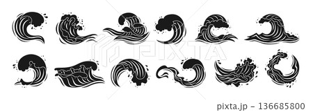 Sea Wave Silhouette Set Water Splashes Flowing Waves Abstract Ocean Graphic Fluid Aquatic Shapes Sea Wave Silhouette Set Water Splashes Flowing Waves Abstract Ocean Graphic Fluid Aquatic Shapes 136685800