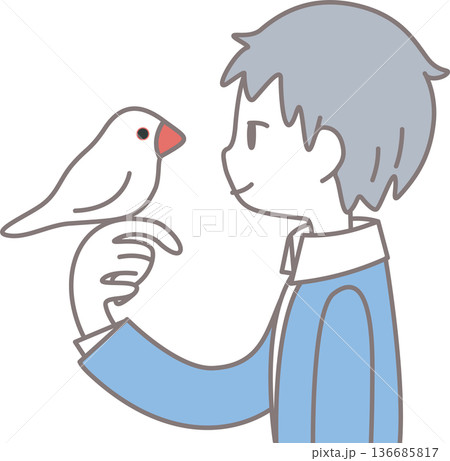 文鳥と向き合う人物 愛鳥家のやさしい時間 背景なしイラスト 文鳥と向き合う人物 愛鳥家のやさしい時間 背景なしイラスト 136685817